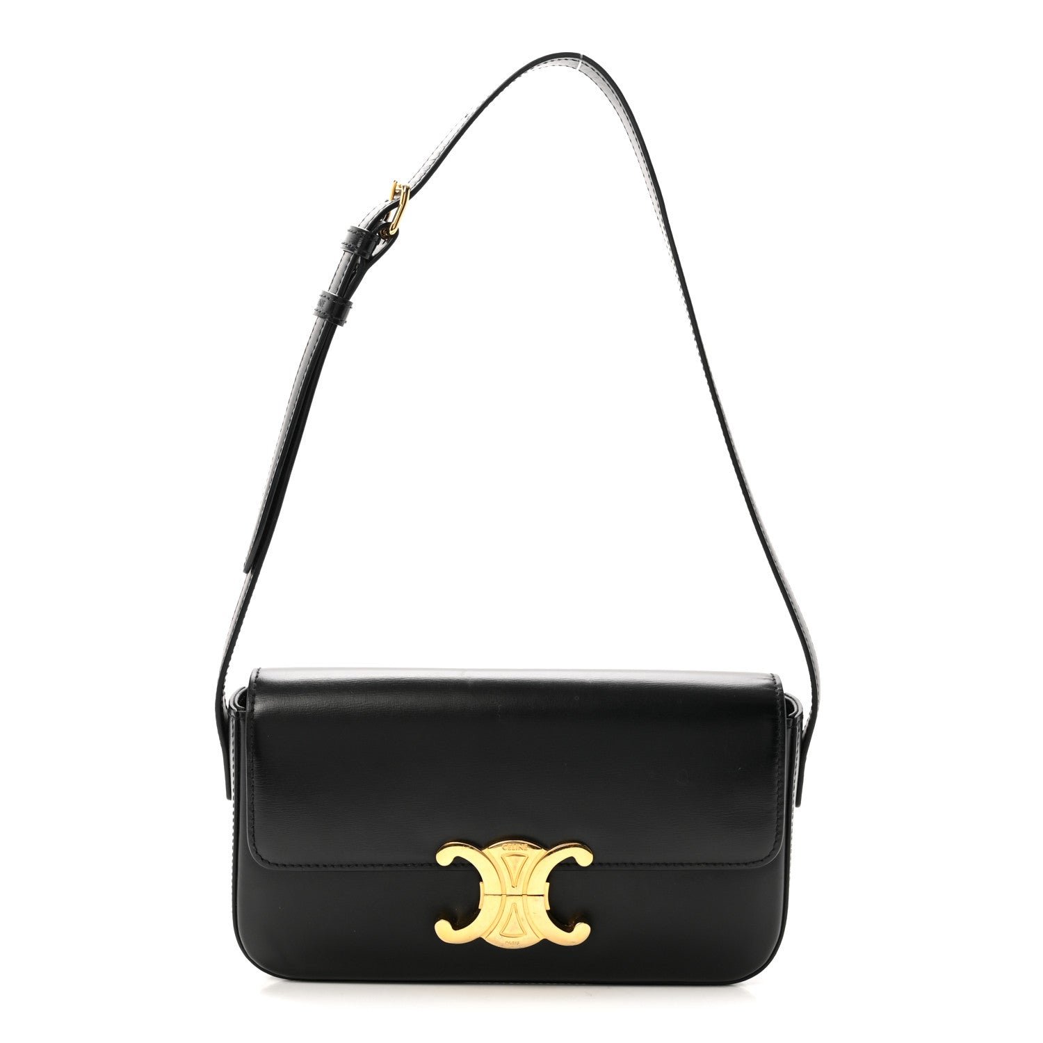 Celine Shiny Calfskin Triomphe Shoulder Bag Black