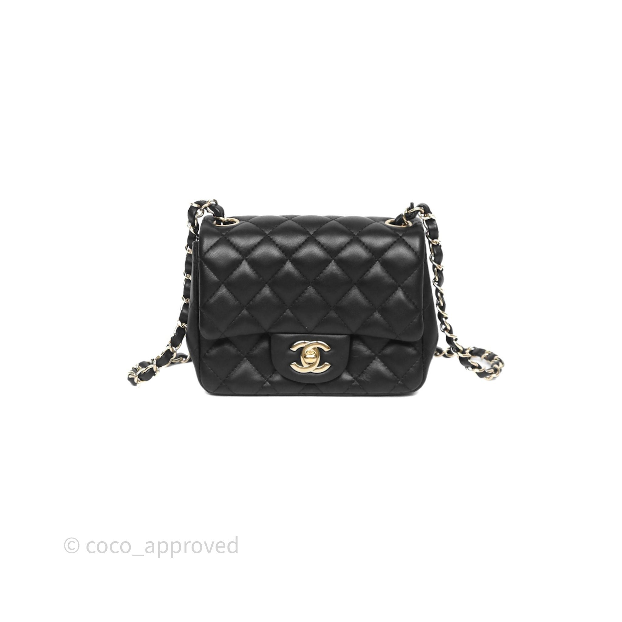 Chanel Mini Square Quilted Black Lambskin Gold Hardware
