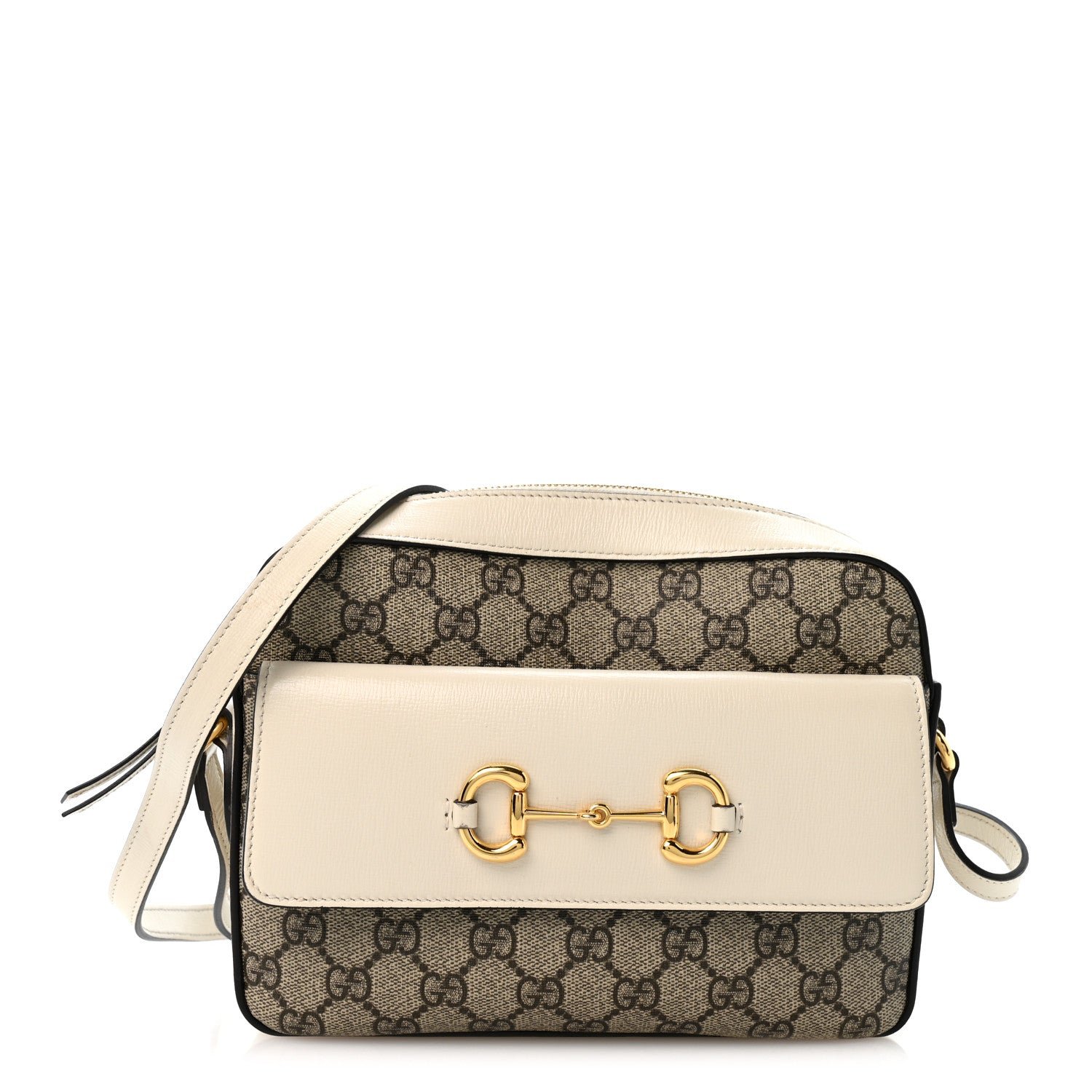 Gucci GG Supreme Monogram Small Horsebit 1955 Shoulder Bag Beige Mystic White