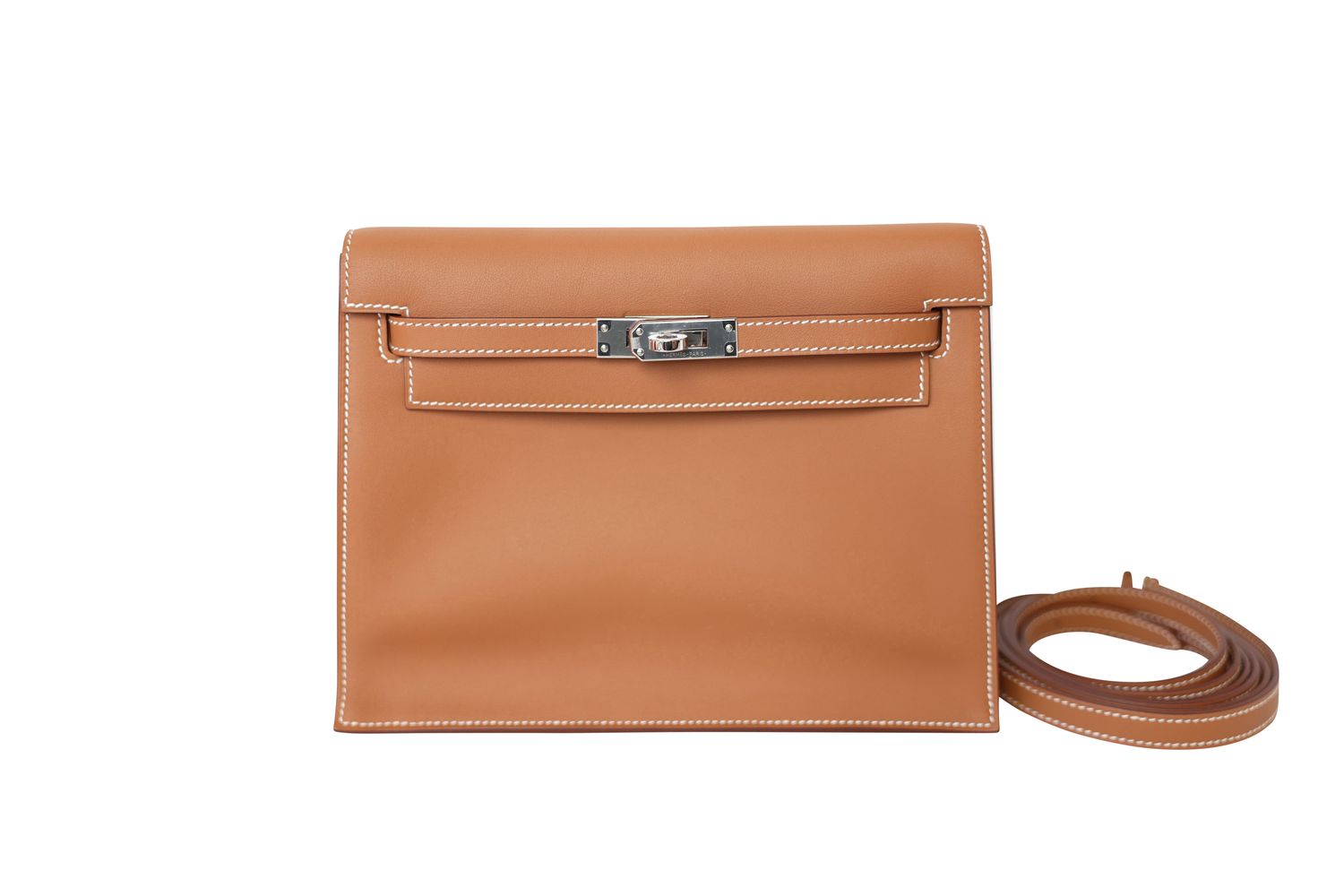 Hermes Hermes Kelly Danse Pochette 22 Bag, Gold Tan Brown Swift Leather and Palladium Hardware, W 2024 Stamp, Preowned in Box WA001