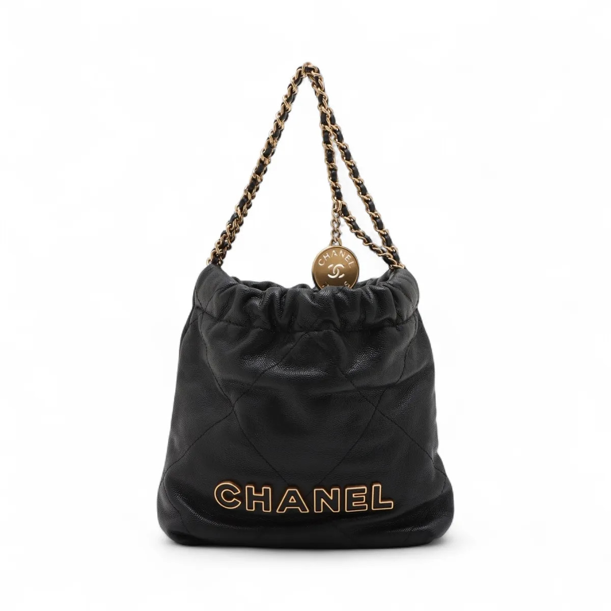 Chanel Chanel 22 Mini Caviar Skin Chain Shoulder Bag Black Gold Metal Fittings r