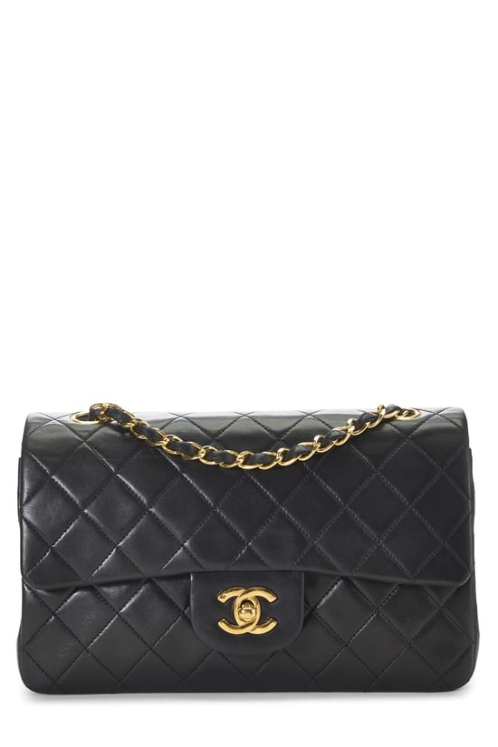 Black Quilted Lambskin Classic Double Flap Small