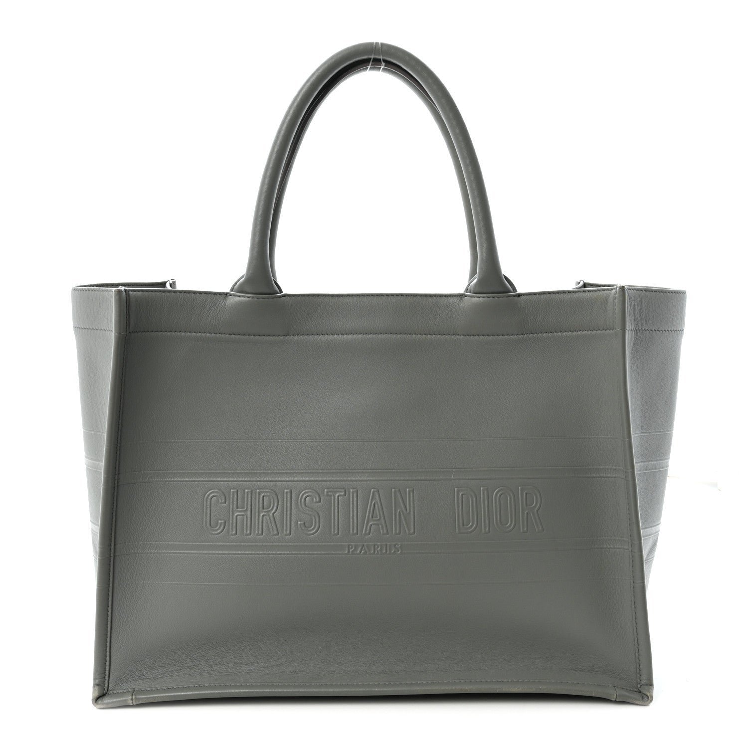 Christian Dior Calfskin Embossed Medium Book Tote Grey Stone