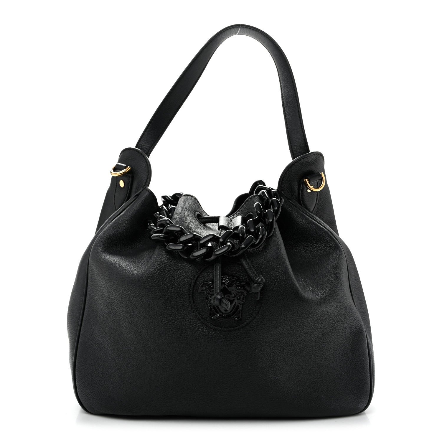 Versace Versace Grained Calfskin La Medusa Bucket Bag Black