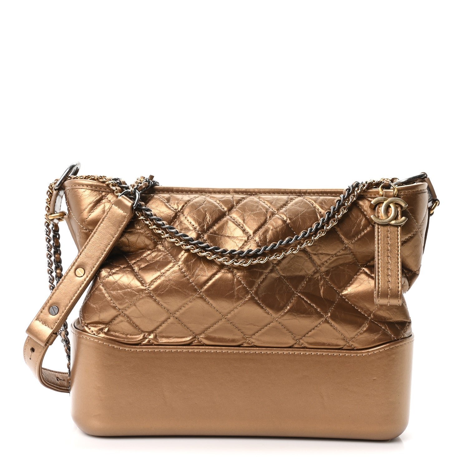Chanel Metallic Lambskin Calfskin Quilted Medium Gabrielle Hobo Gold