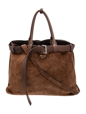 Prada Scamosciato Suede Buckle Bag w/Belt Oversized