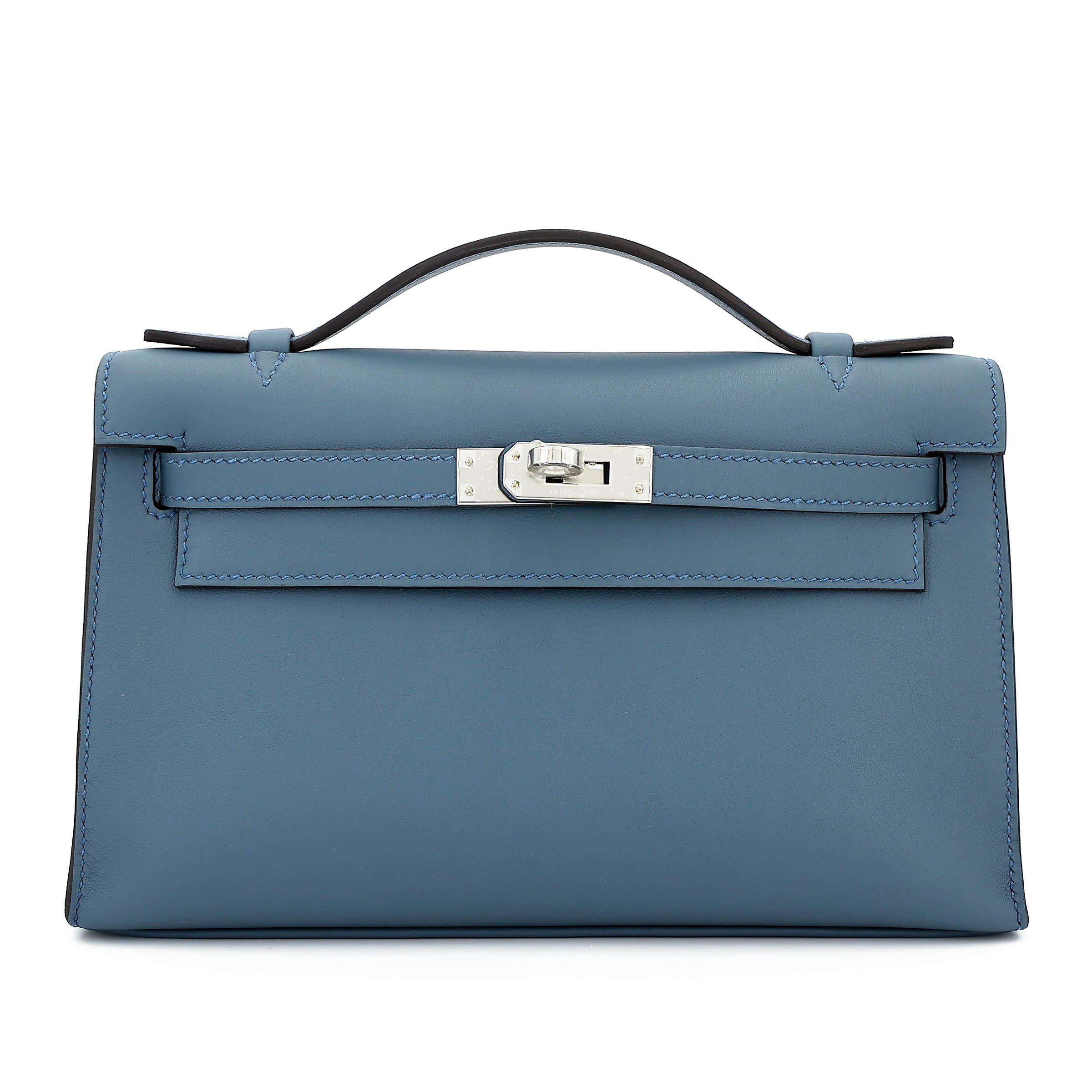 Brand New ( Rank N ) HERMÈS Kelly Pochette Bleu Tempete (N7) Swift Palladium hardware K (2025)