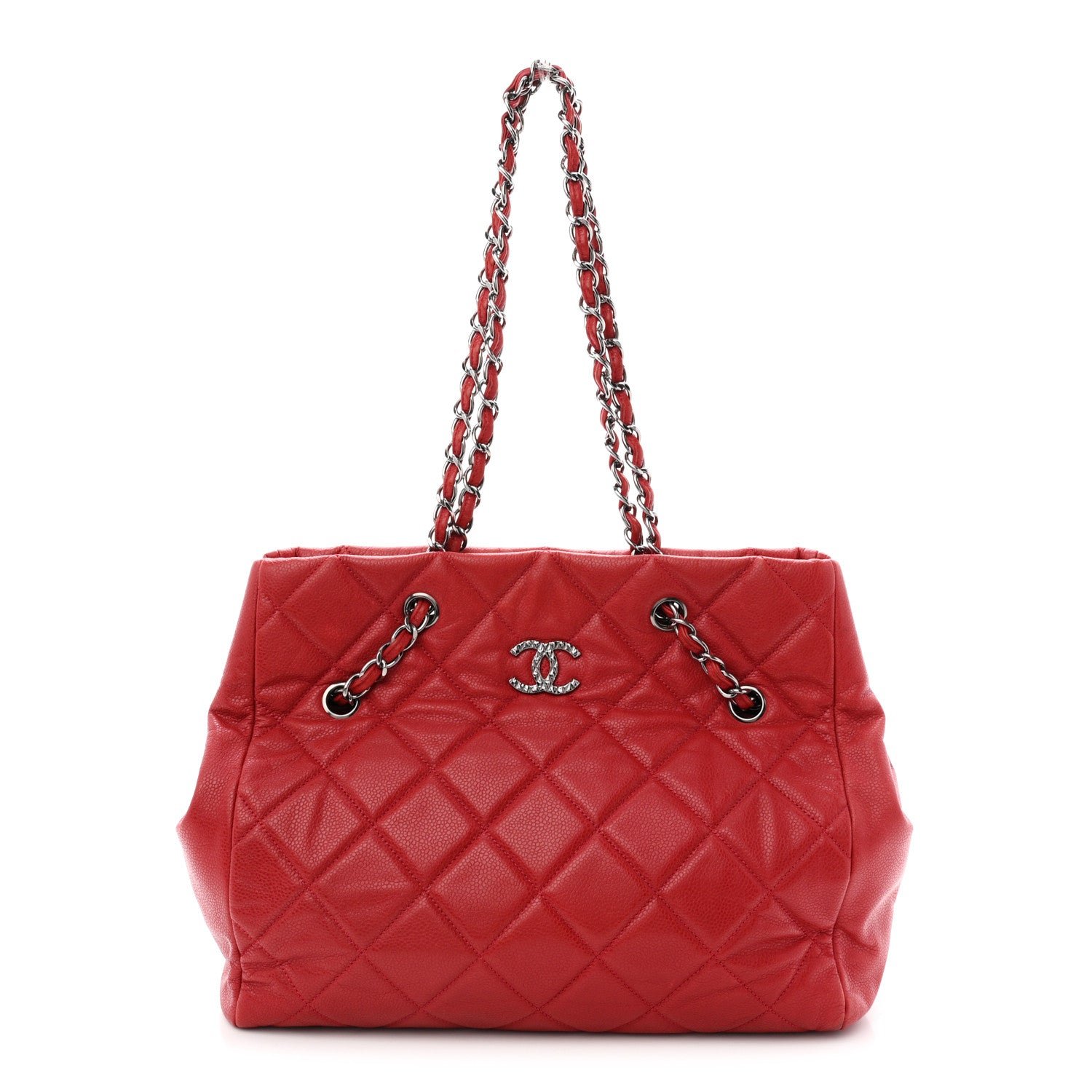 Chanel Caviar Quilted Large Cells Shopping Tote Red