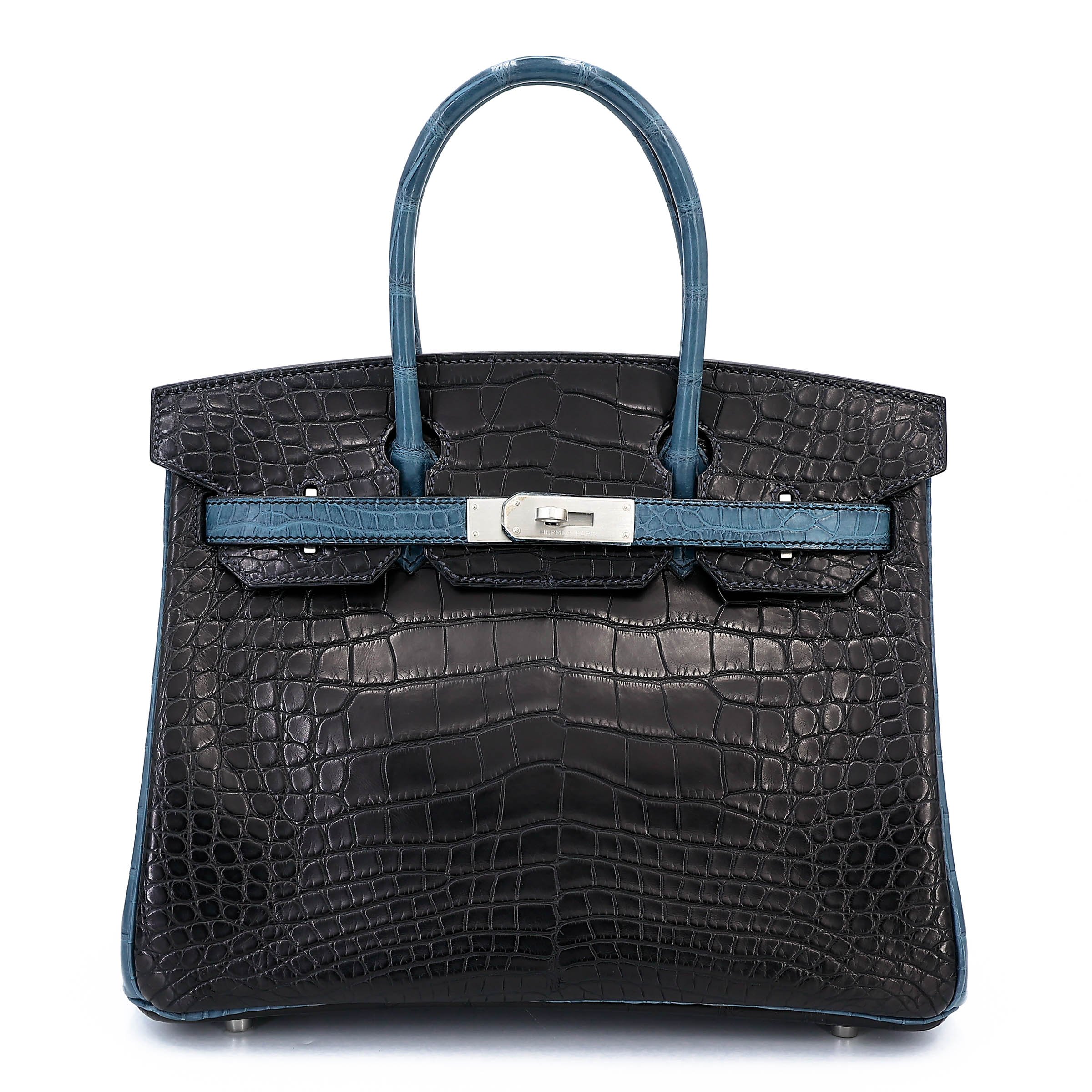 Unused ( Rank NS ) HERMÈS Special Order Birkin 30 HSS Noir (89) Colvert (1P) Matte Alligator Brushed Palladium Square R (2014)