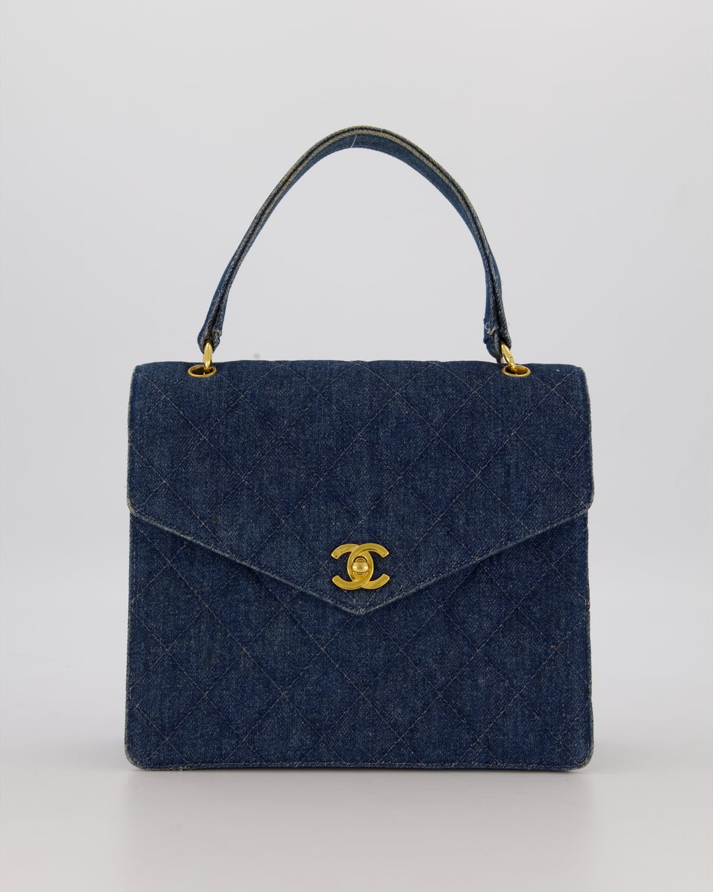 *VERY RARE* Chanel Vintage Denim Medium Top Handle Bag With 24K Gold Hardware