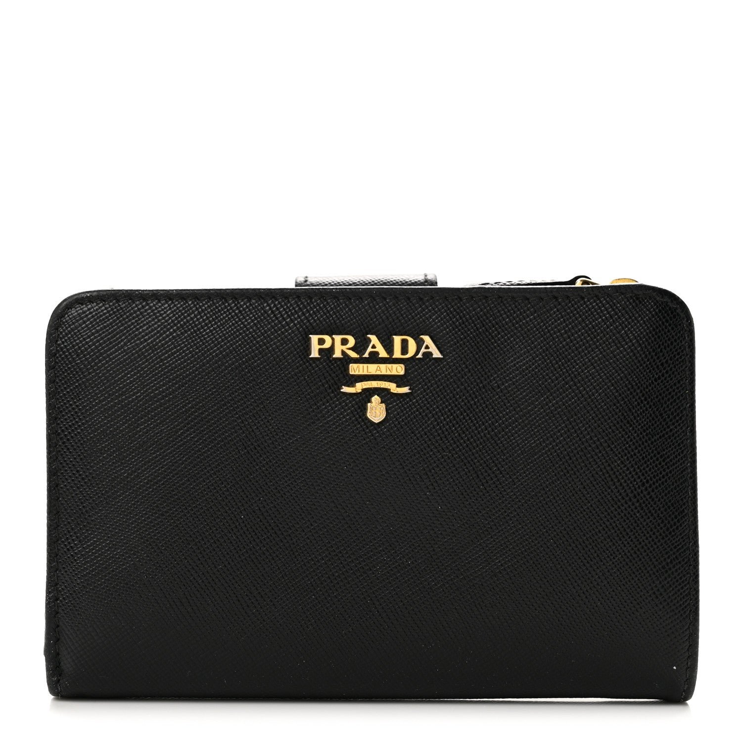 Prada Saffiano Metal Compact Zip Around Wallet Black