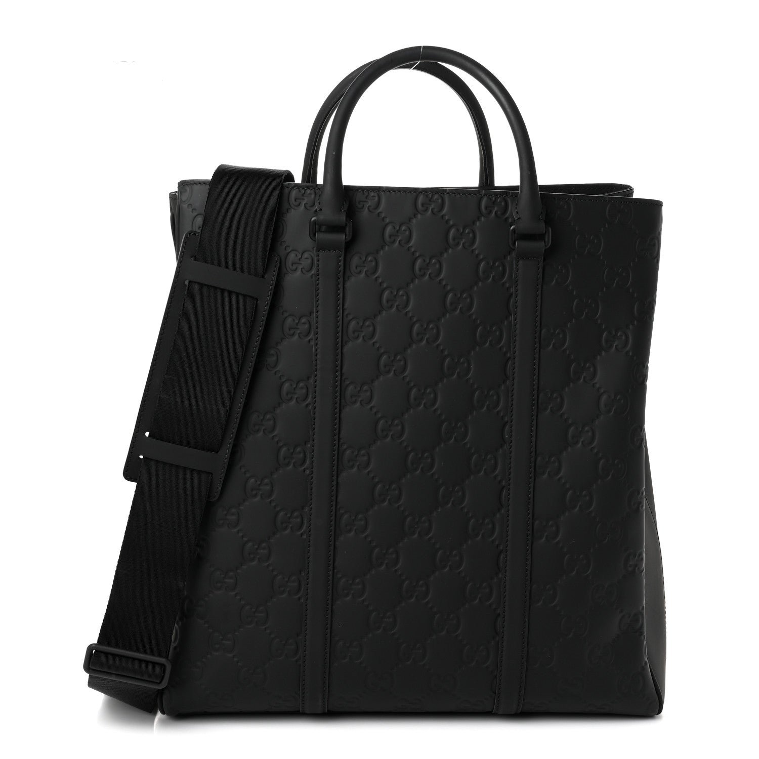 Gucci Calfskin Rubber Effect Tall Convertible Tote Black