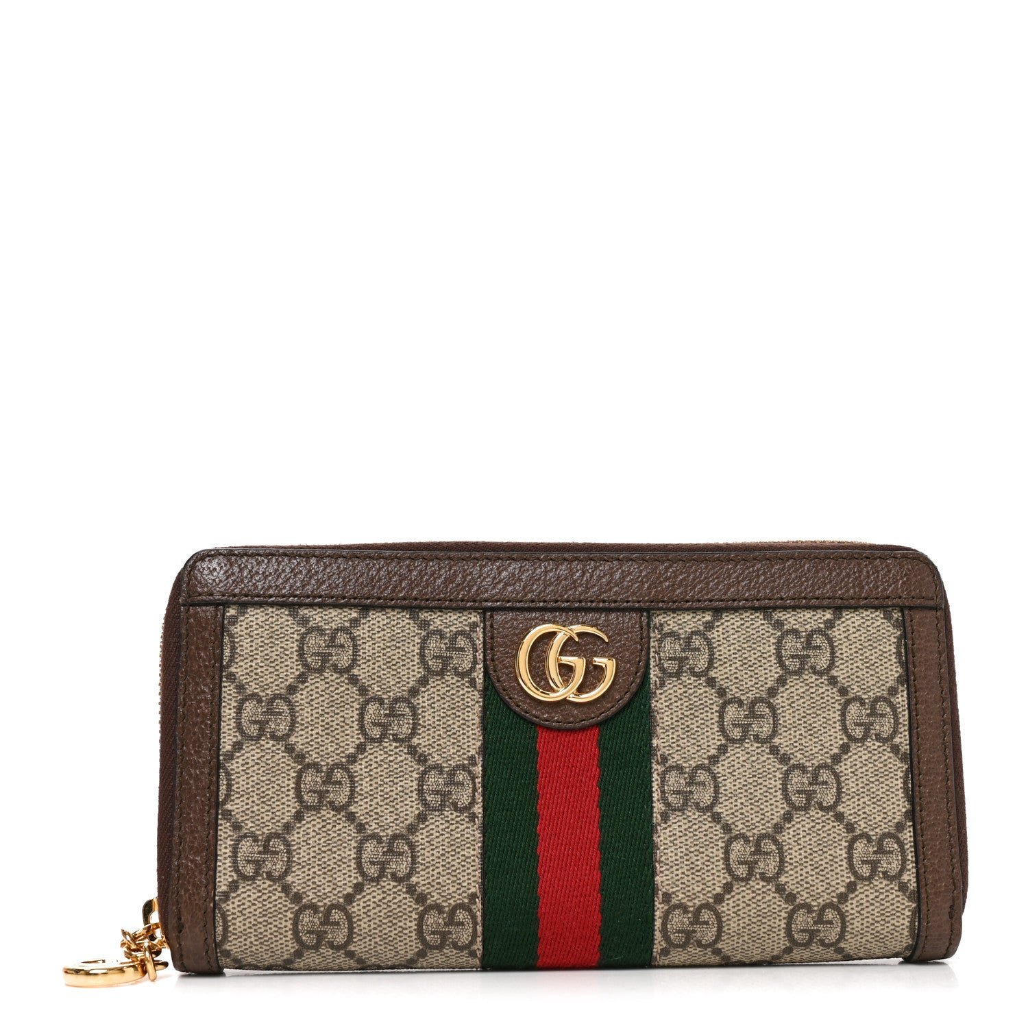 Gucci GG Supreme Monogram Web Ophidia Zip Around Wallet Brown