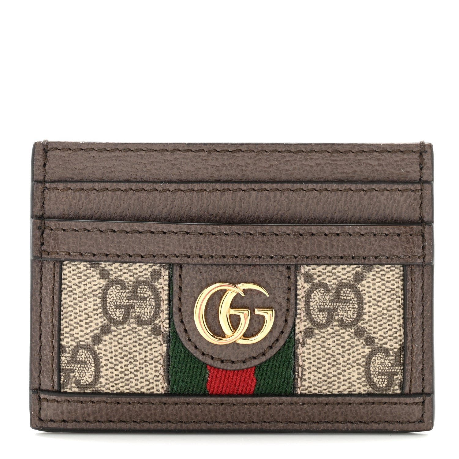 Gucci GG Supreme Monogram Textured Dollar Calfskin Ophidia Card Holder Beige Ebony New Acero