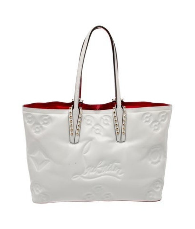 Christian Louboutin Louboutin Leather Calfskin Padded Loubinthesky Embossed East West Cabata Tote White