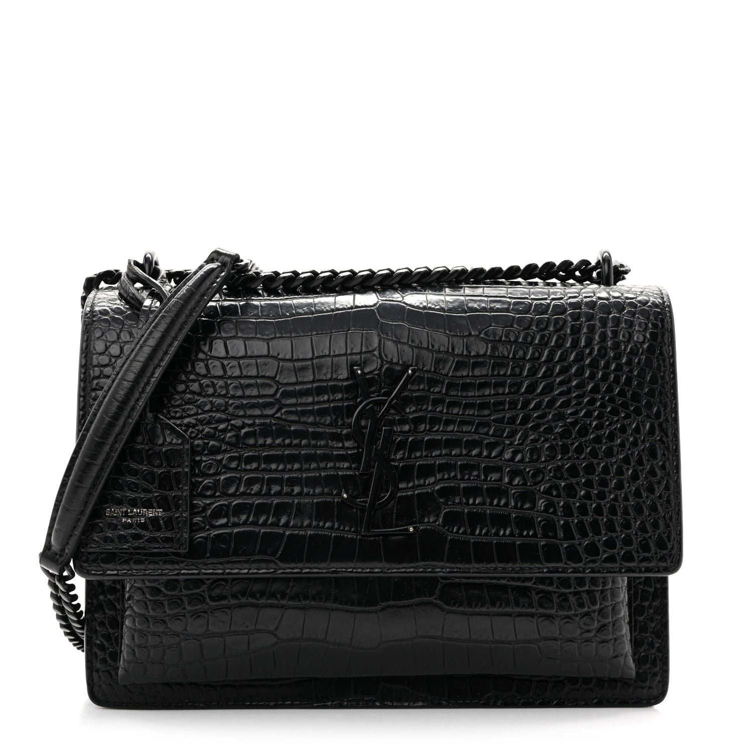 Saint Laurent Calfskin Crocodile Embossed Medium Monochrome Monogram Sunset Black