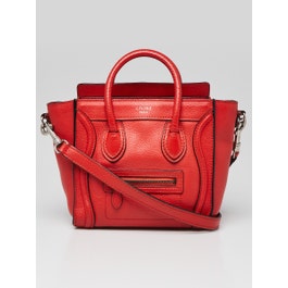 Celine Celine Orange Pebbled Leather Nano Luggage Tote Bag