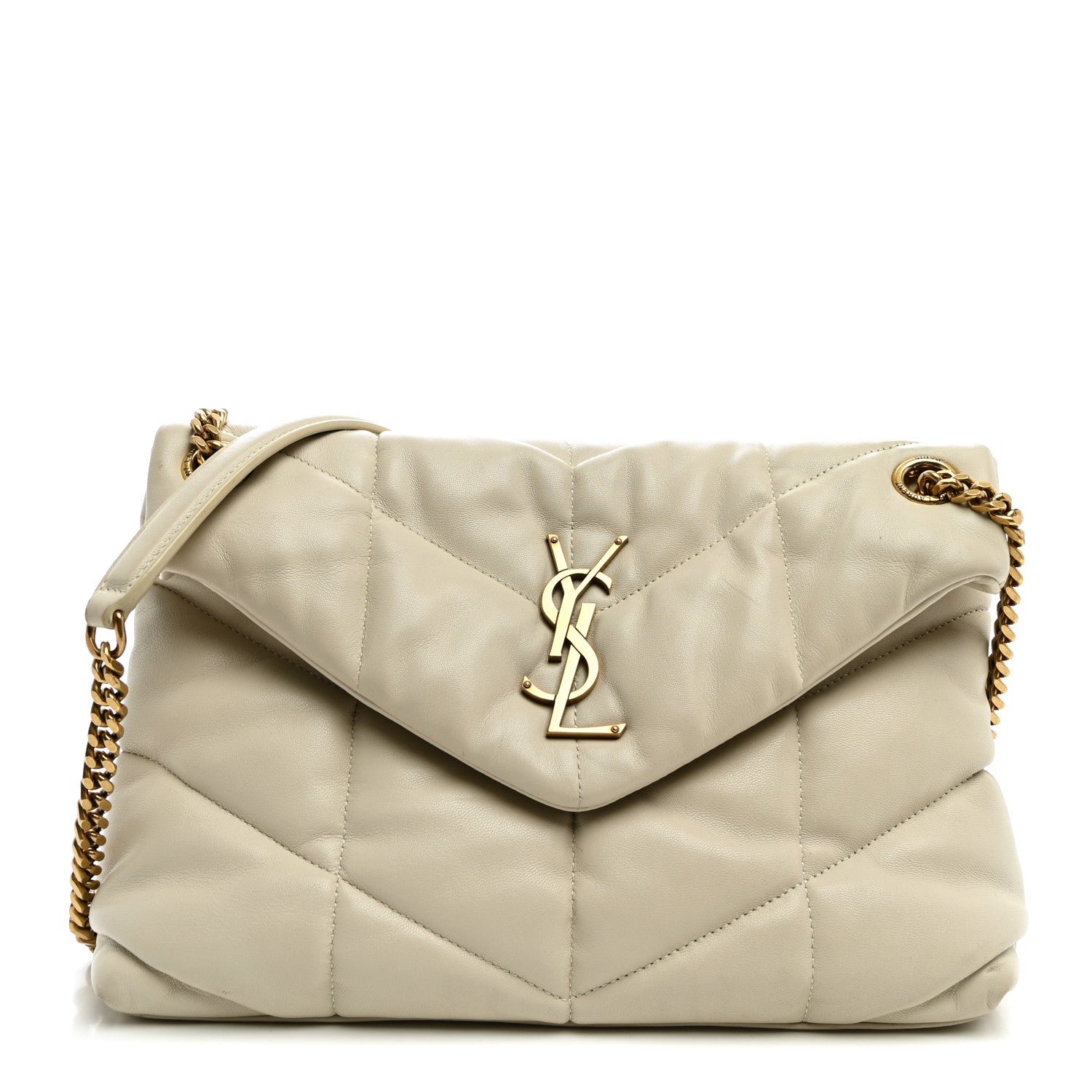 Saint Laurent Lambskin Quilted Small Loulou Puffer Monogram Chain Satchel Crema Soft