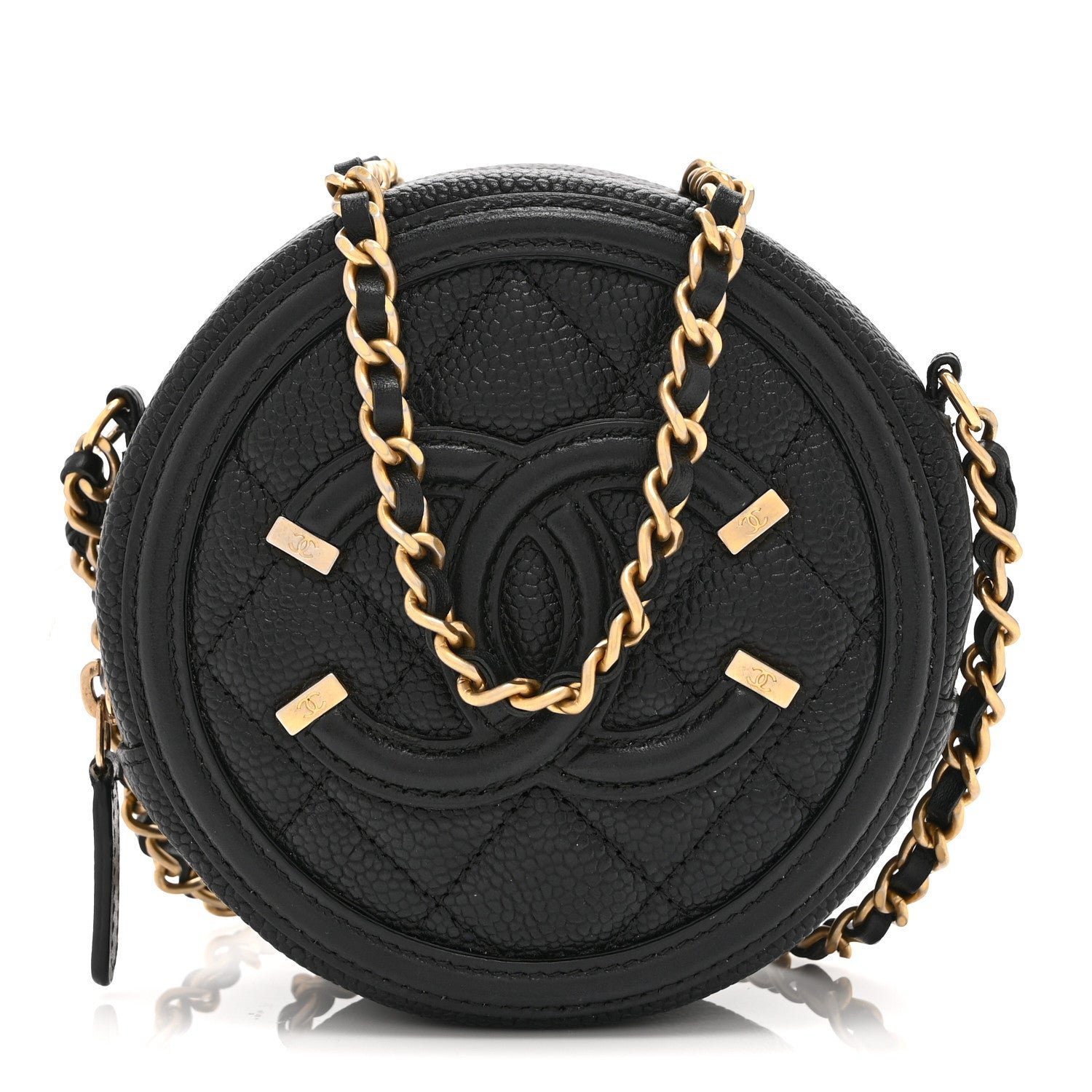 Chanel Caviar Quilted Round Filigree Crossbody Black