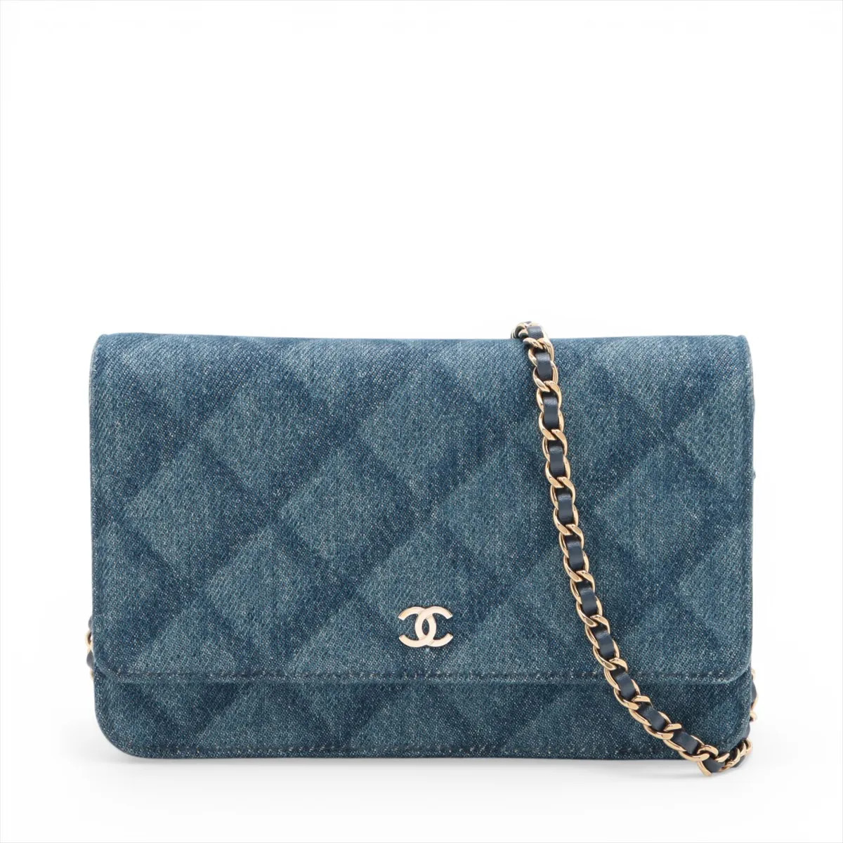Chanel Matelasse Denim & leather Chain Wallet Blue Gold Metal Fittings random pl