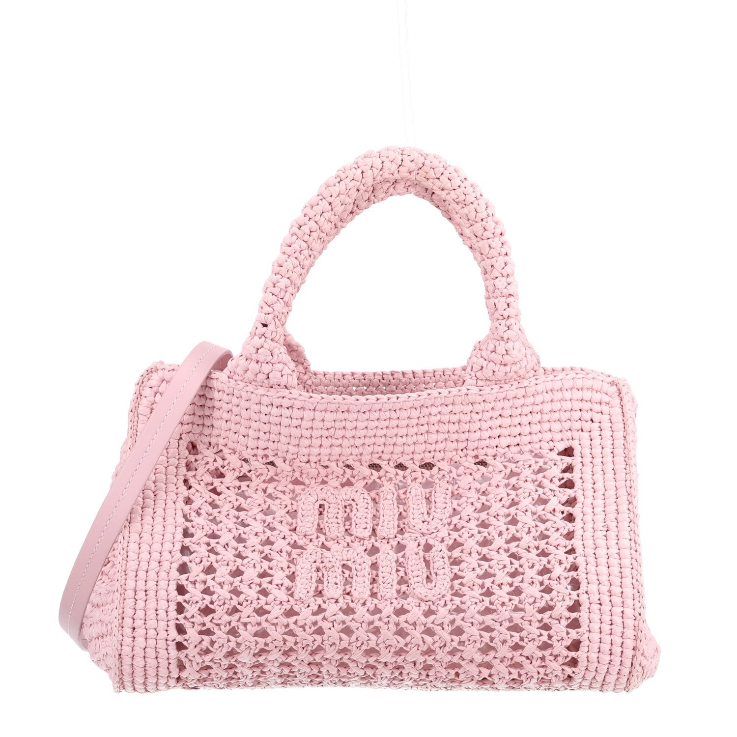 Miu Miu Fabric Crochet Knit Tote Alabaster Pink