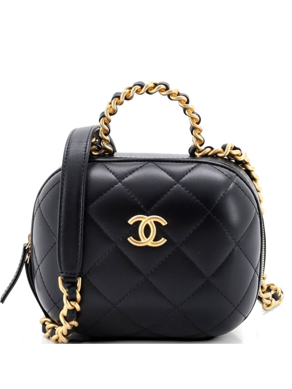 CC Bubble Top Handle Vanity Case with Chain Quilted Lambskin Small satchel
