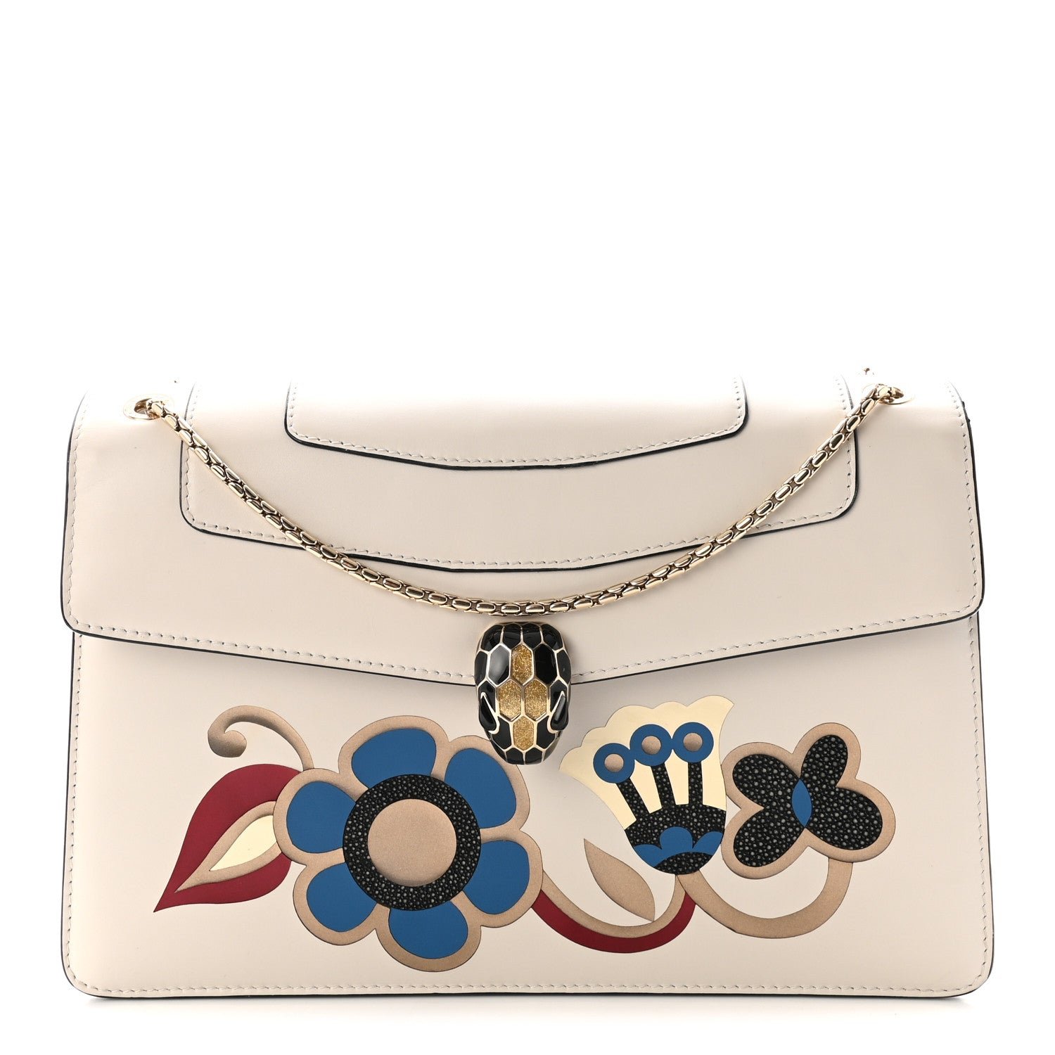 Bvlgari Bulgari Calfskin Serpenti Forever Floral Crossbody Bag White Agate Multicolor