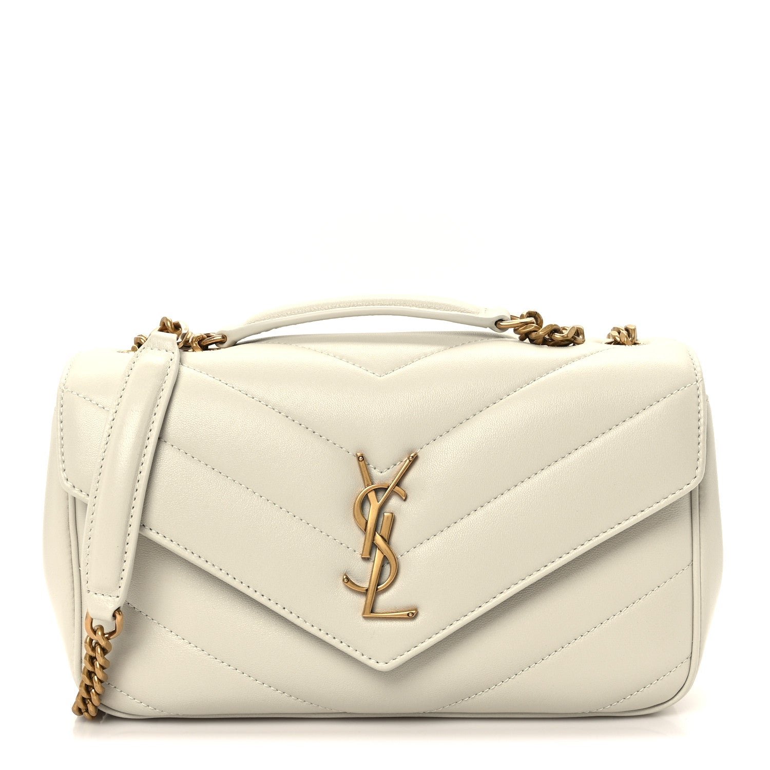Saint Laurent Lambskin Chevron Quilted Small Loulou White