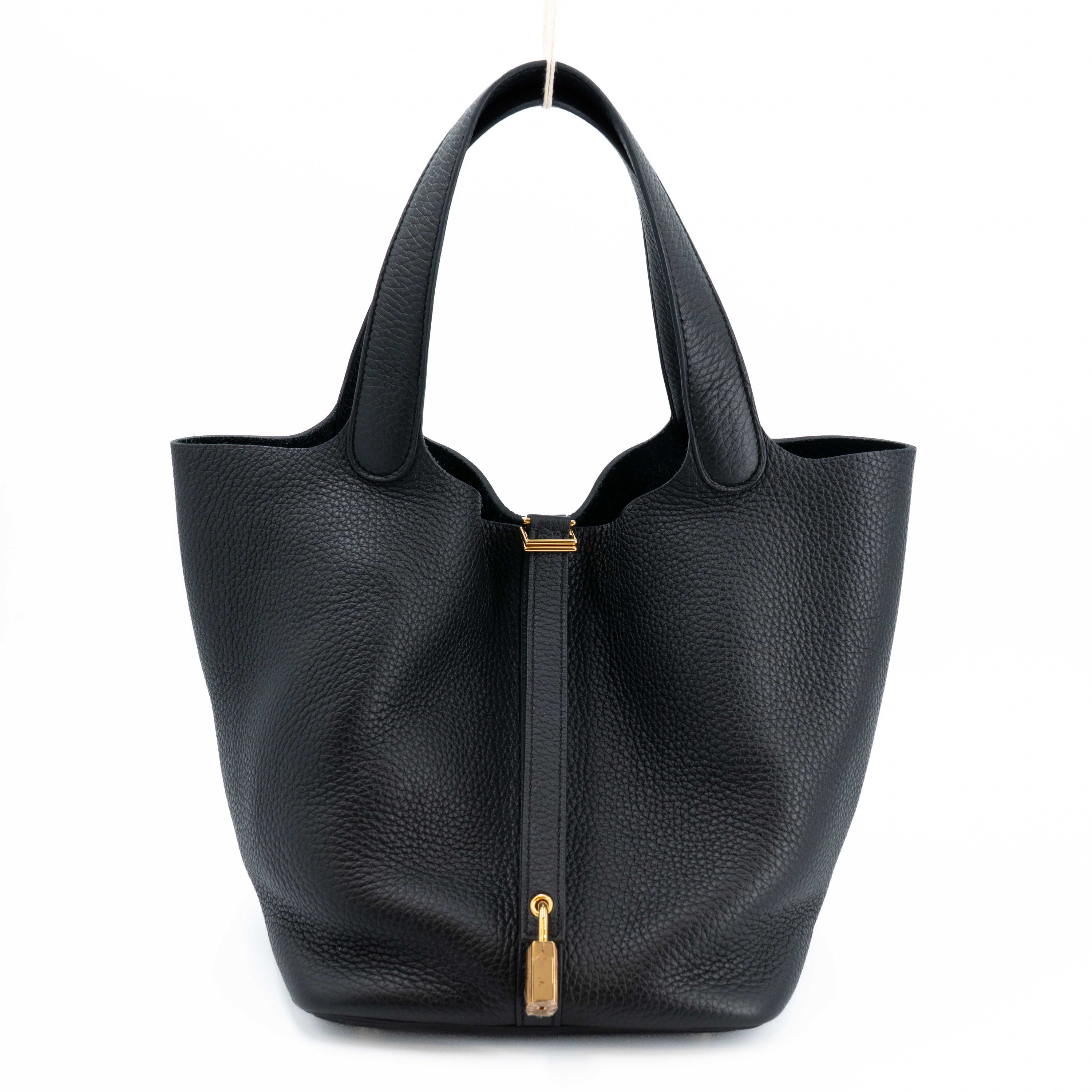 Very Good ( Rank A) HERMÈS Picotin Lock MM Noir (89) Clemence Gold hardware U (2022)