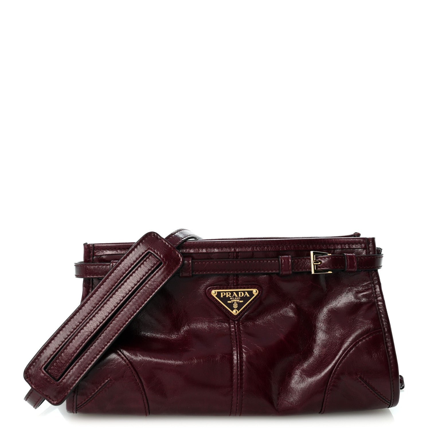 Glossy Calfskin Triangle Small Bonnie Shoulder Bag Bordeaux