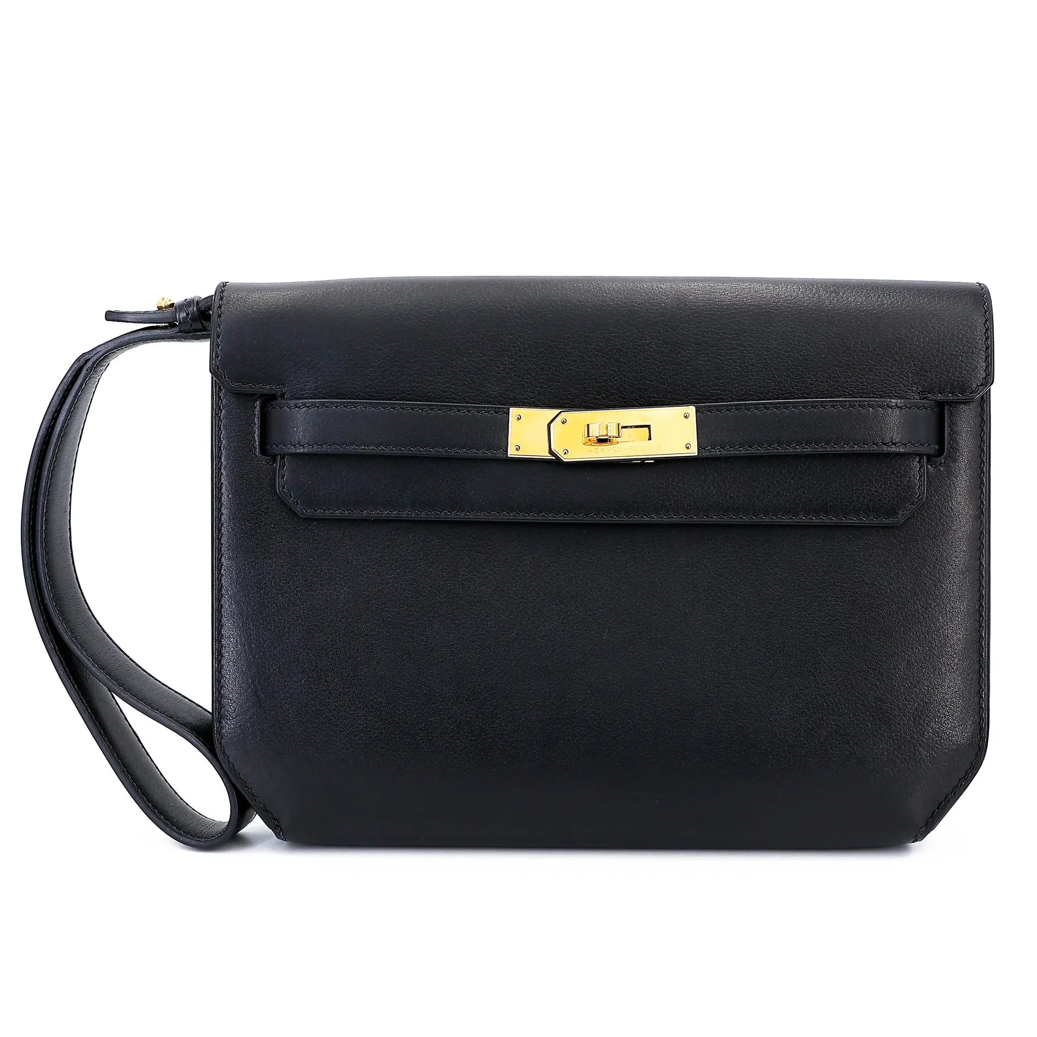 Good ( Rank AB) HERMÈS Kelly depeches 25 Noir (89) Evergrain Gold hardware Y (2020)