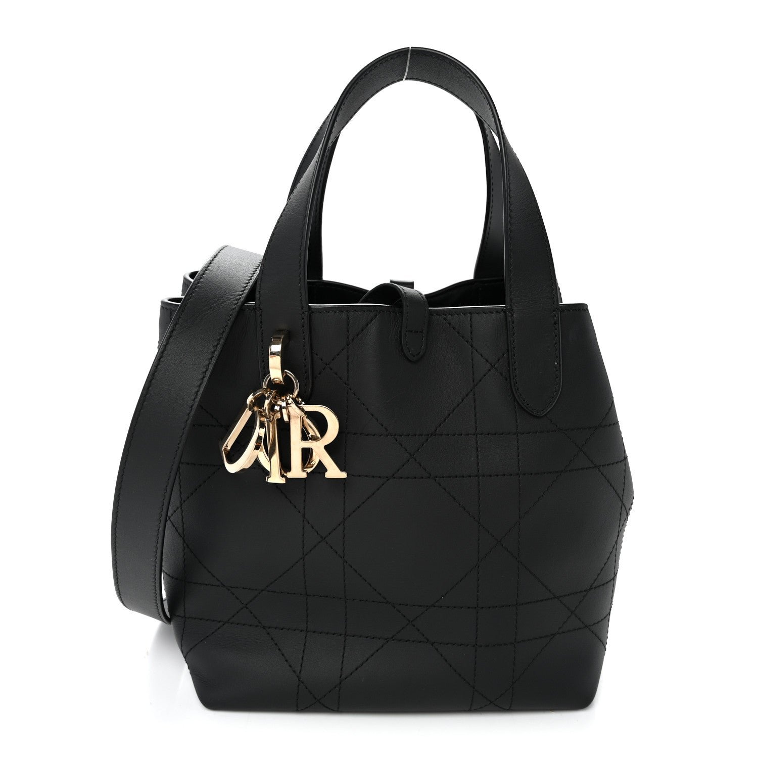 Christian Dior Smooth Calfskin Vintage Flat Macrocannage Small Toujours Vertical Tote Black