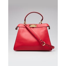 Fendi Fendi Red Smooth Calfskin Leather Medium Peekaboo Iseeu Satchel Bag 8BN321