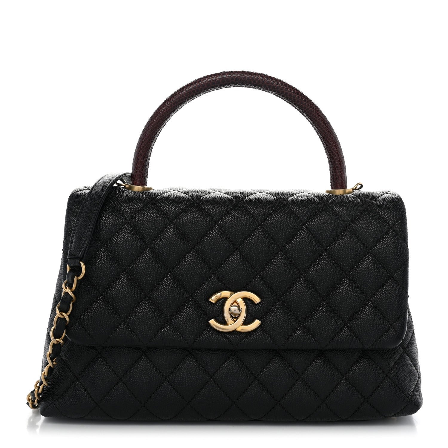Chanel Caviar Lizard Quilted Small Coco Handle Flap Black