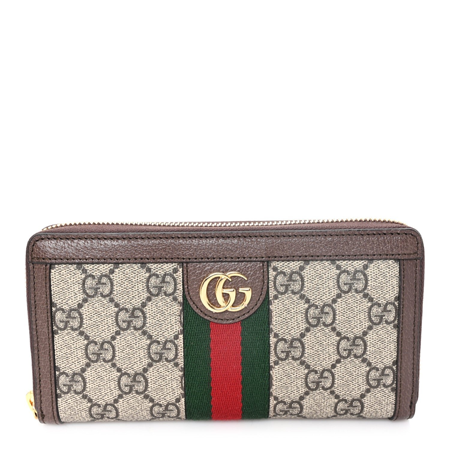 Gucci GG Supreme Monogram Web Ophidia Zip Around Wallet Brown
