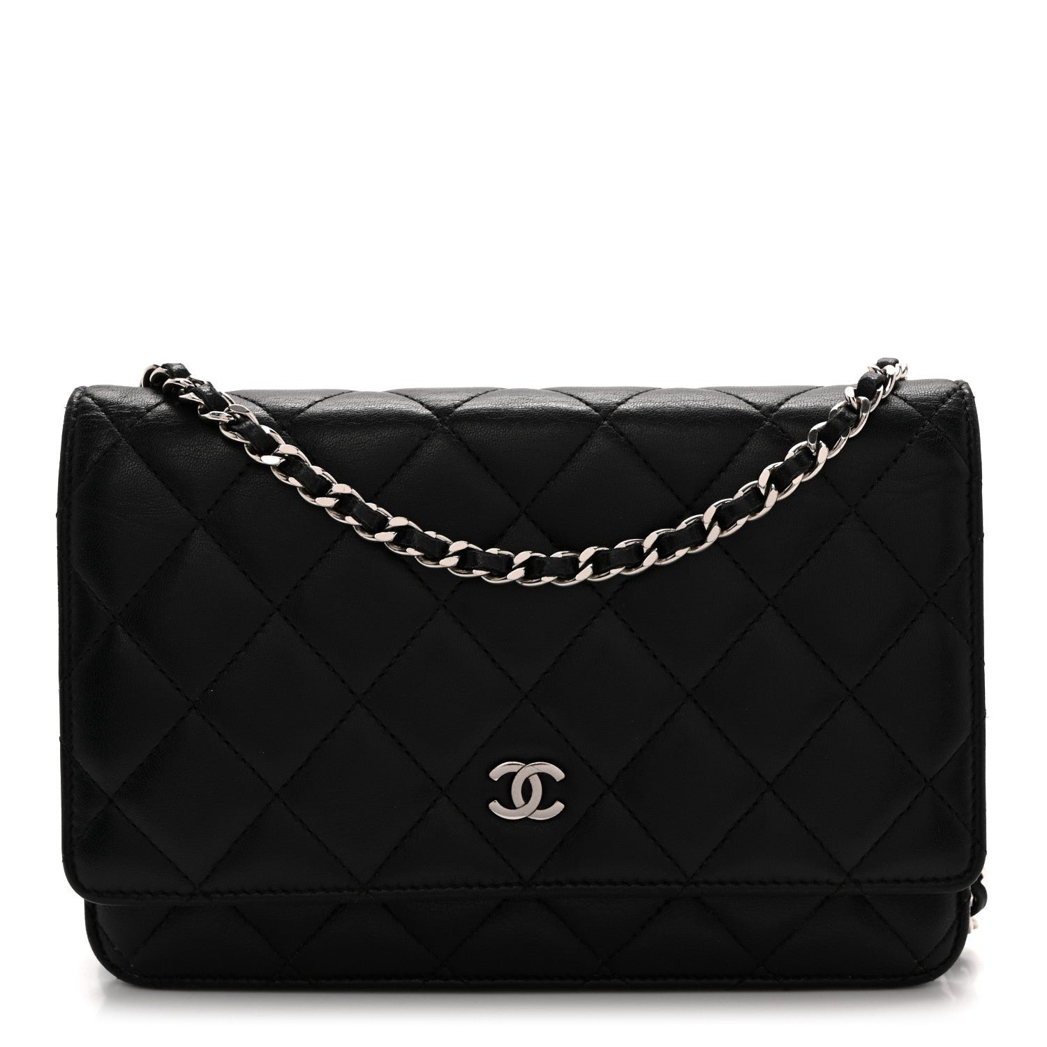 Chanel Lambskin Quilted Wallet On Chain WOC Black