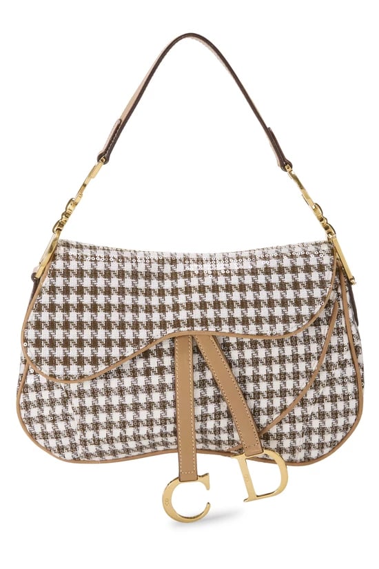 Brown Houndstooth Tweed Double Saddle Bag