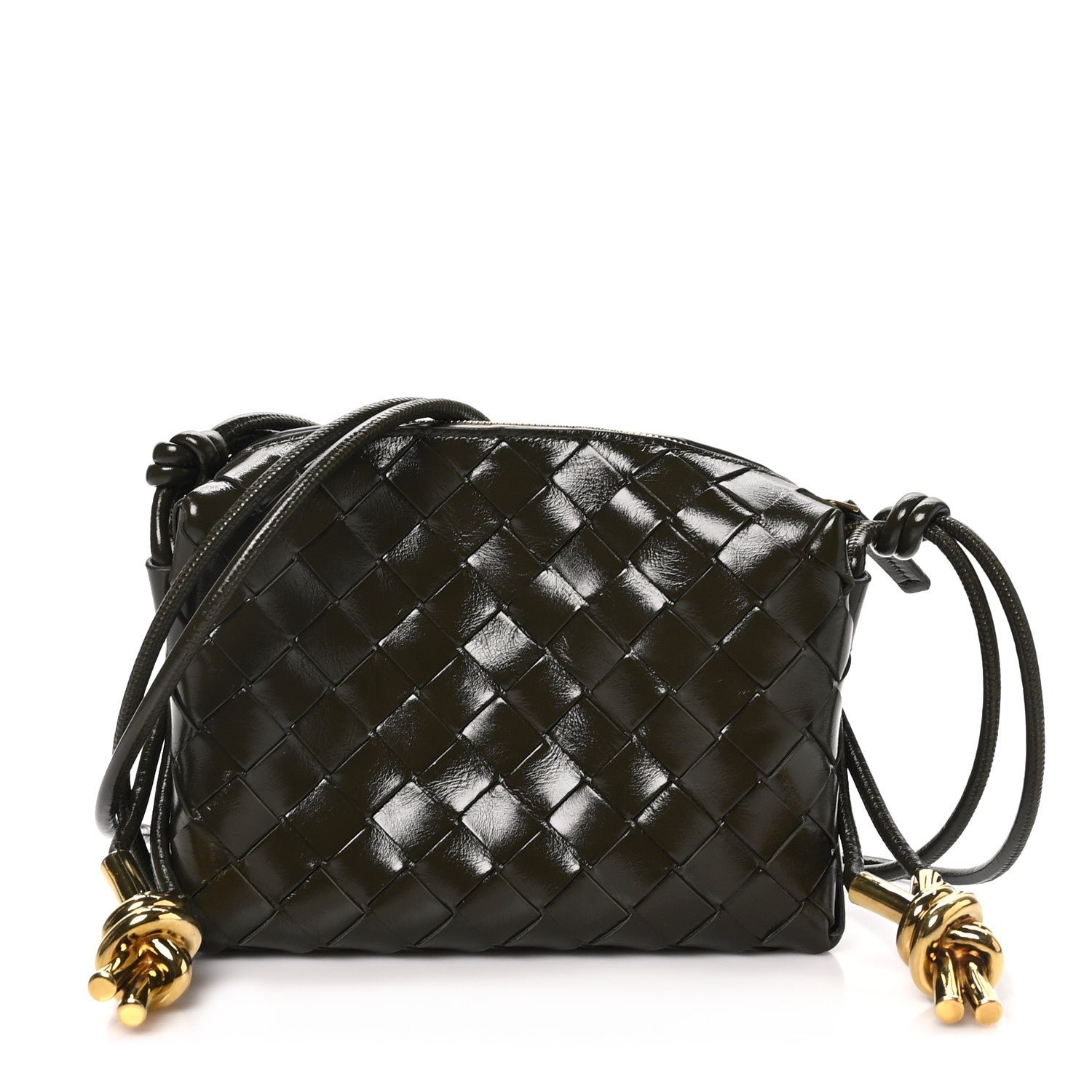 Bottega Veneta Polished Nappa Intrecciato Knot Mini Loop Camera Bag Kaki