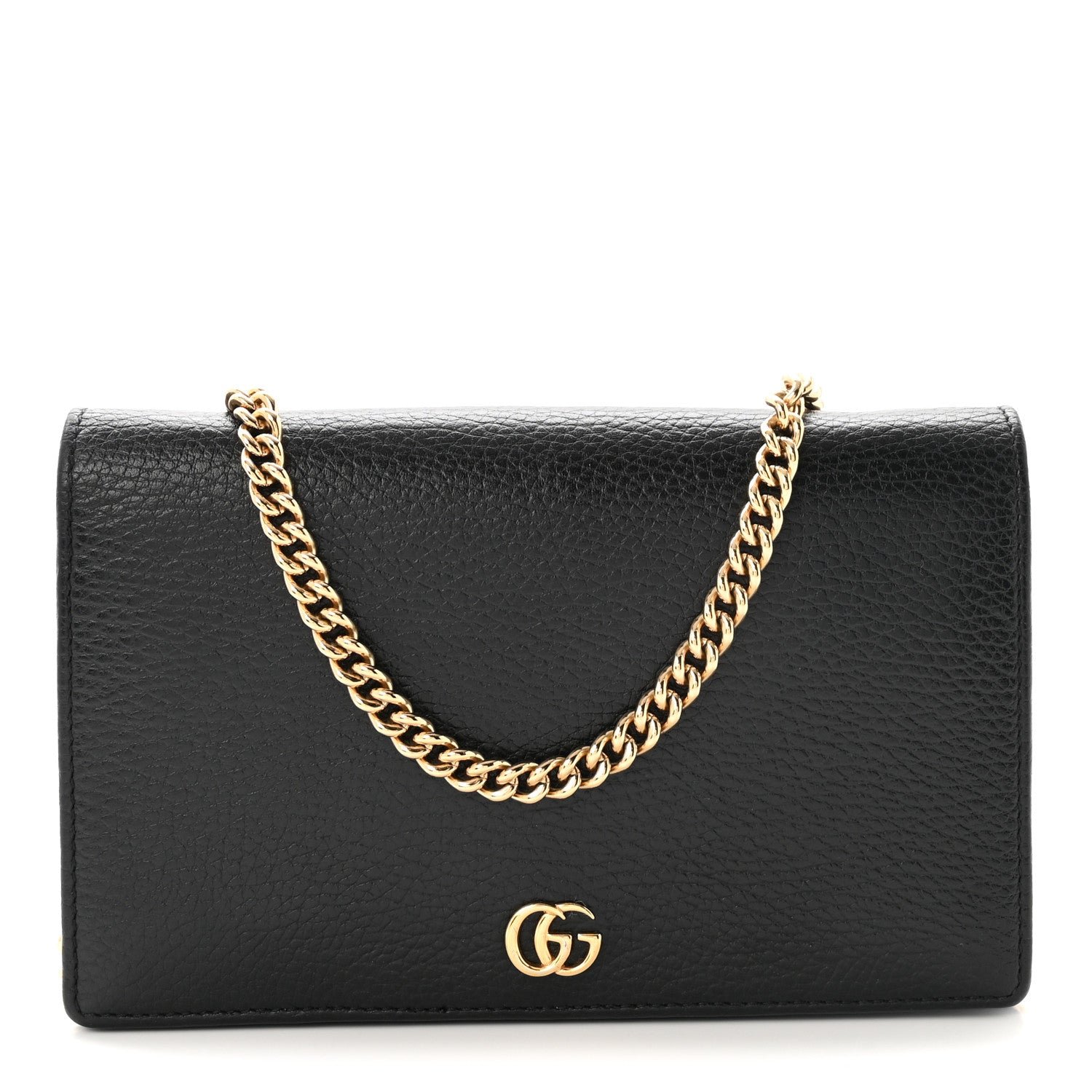Gucci Calfskin Mini GG Marmont Chain Wallet Black