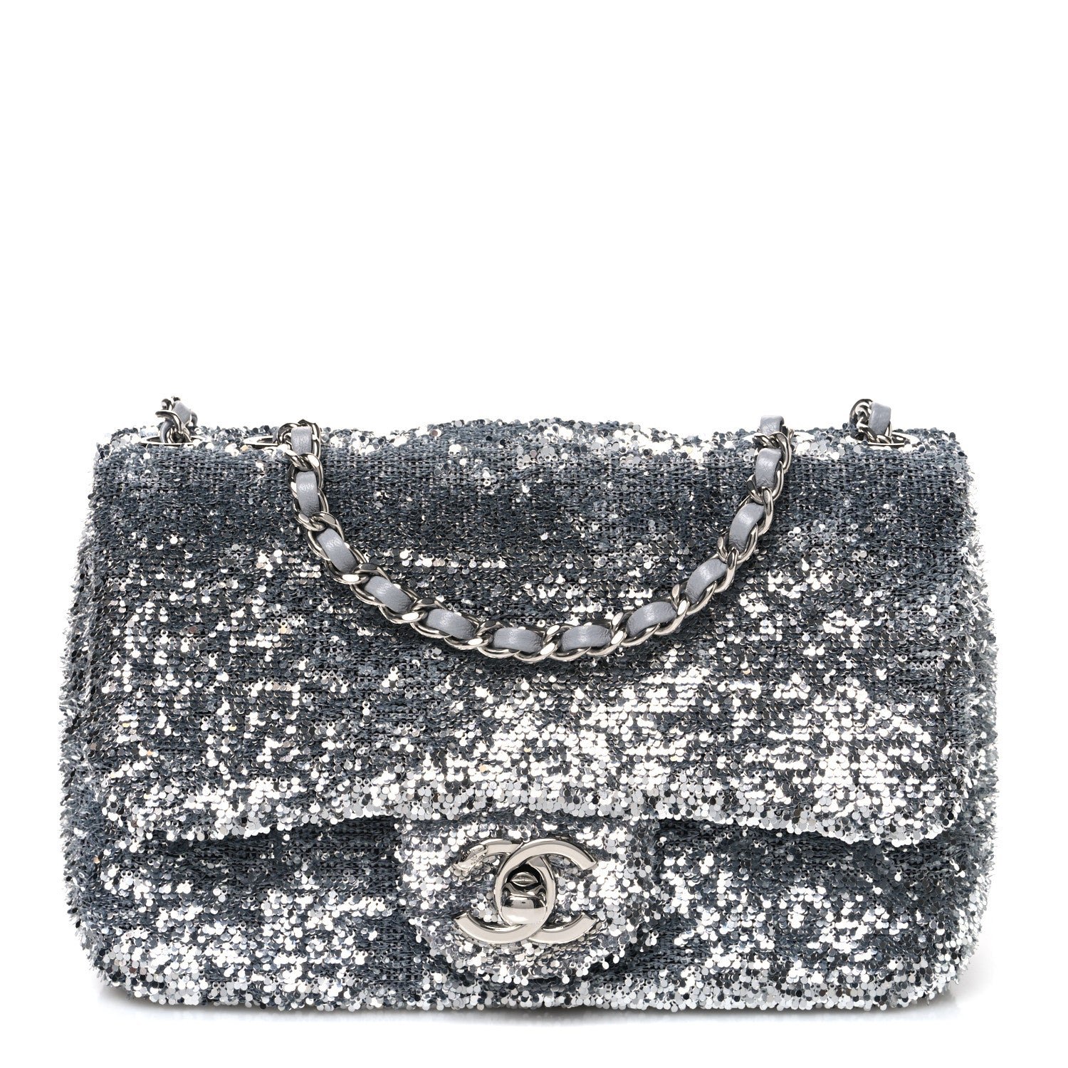 Chanel Sequin Mini Rectangular Flap Silver