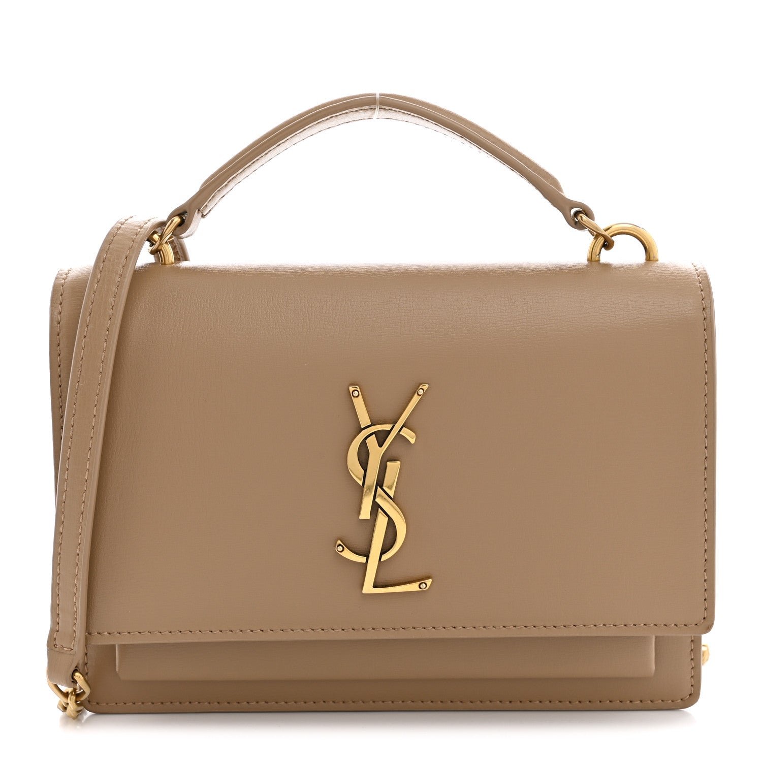 Saint Laurent Calfskin Monogram Sunset Chain Wallet  Dark Toffee