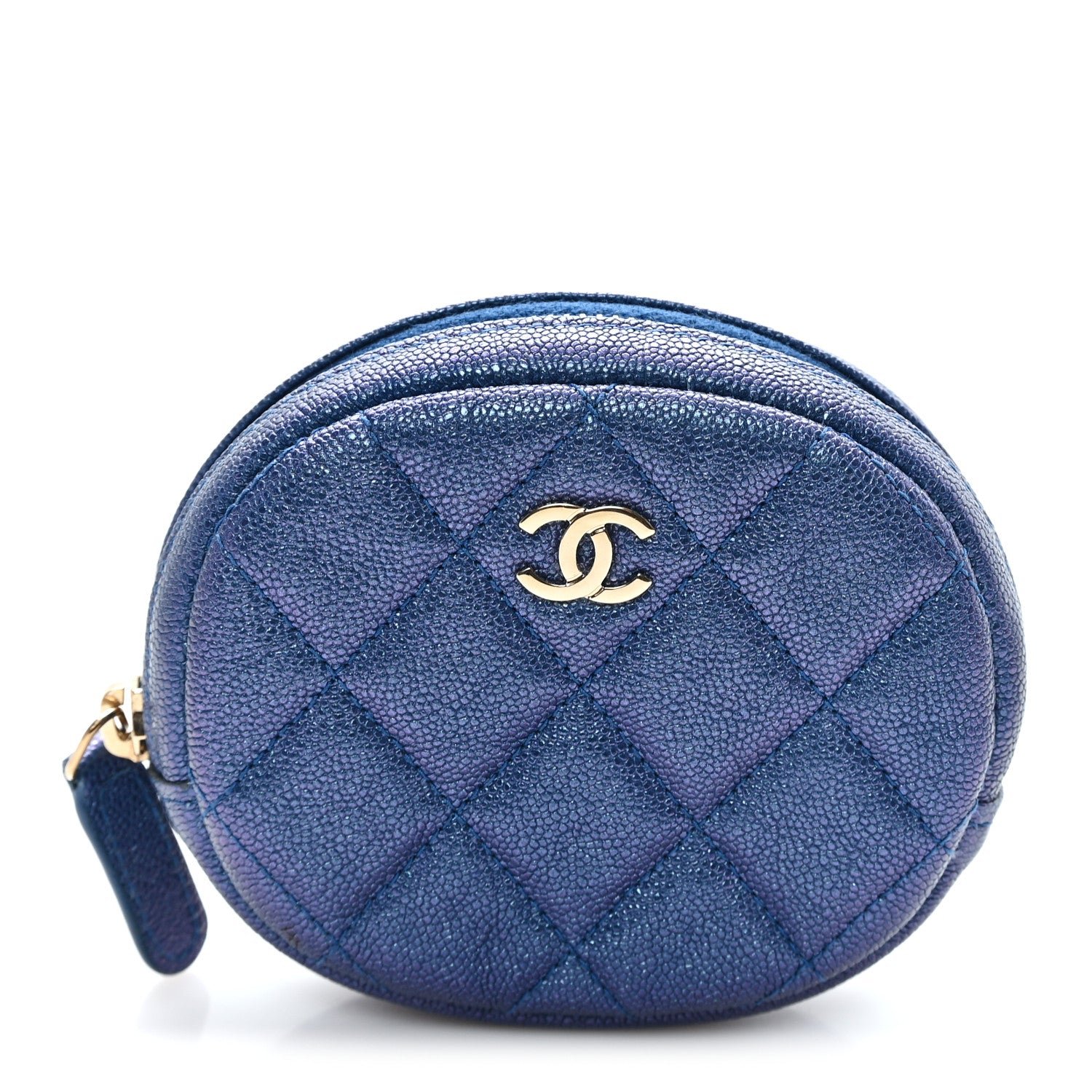 Chanel Iridescent Caviar Quilted Zip Around Classic Coin Purse Blue