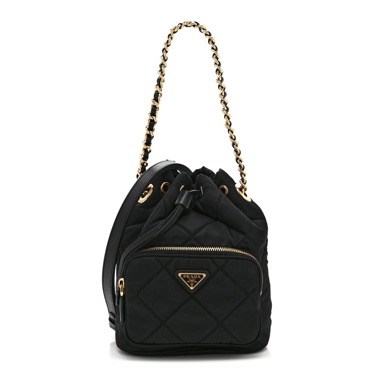 Prada Re-Nylon Saffiano Stitched Duet Bucket Bag Black