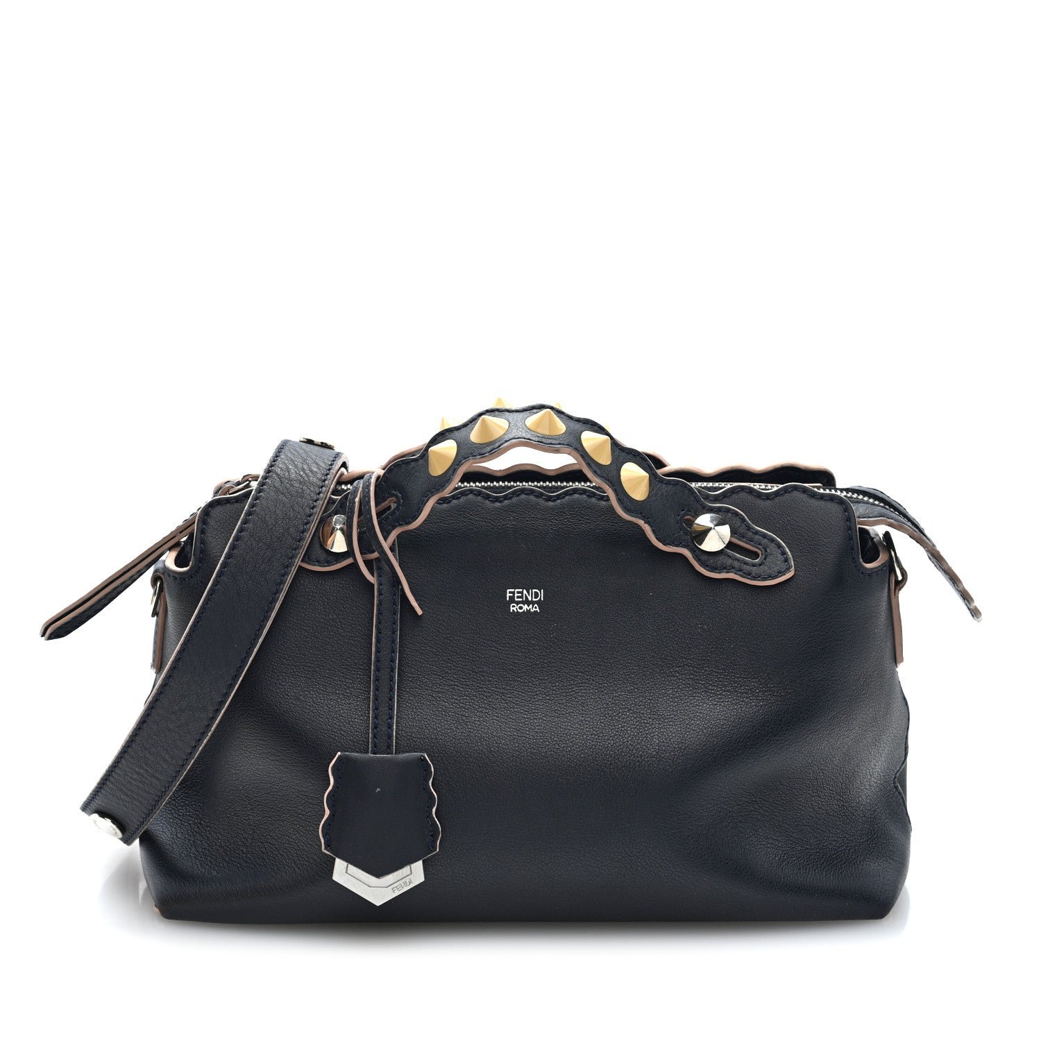 Fendi Fendi Vitello Dolce Scalloped Studded Medium By The Way Boston Bag Blu Notte