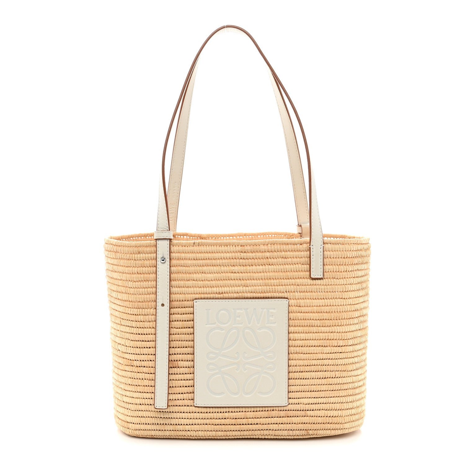 Loewe Raffia Square Small Basket Tote Bag Natural White