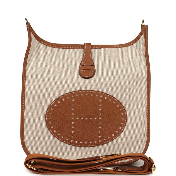 Hermes Hermes Evelyne III PM Gold Clemence and Ecru Toile H Canvas Gold Hardware