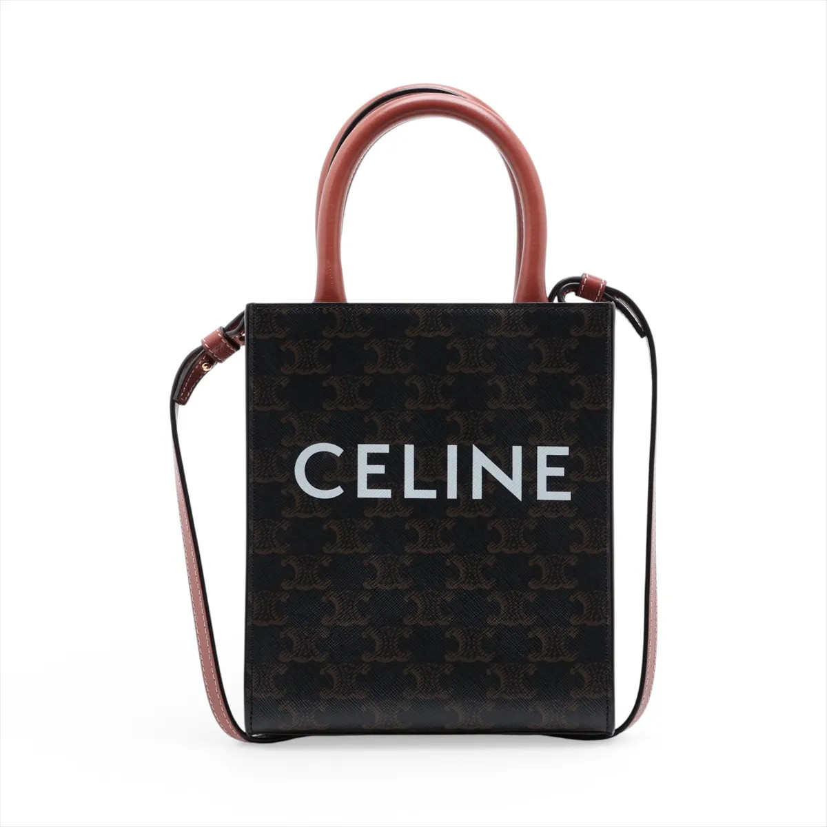 Celine Triomphe Mini Vertical Cabas PVC & leather 2 Way Handbag Black × Brown