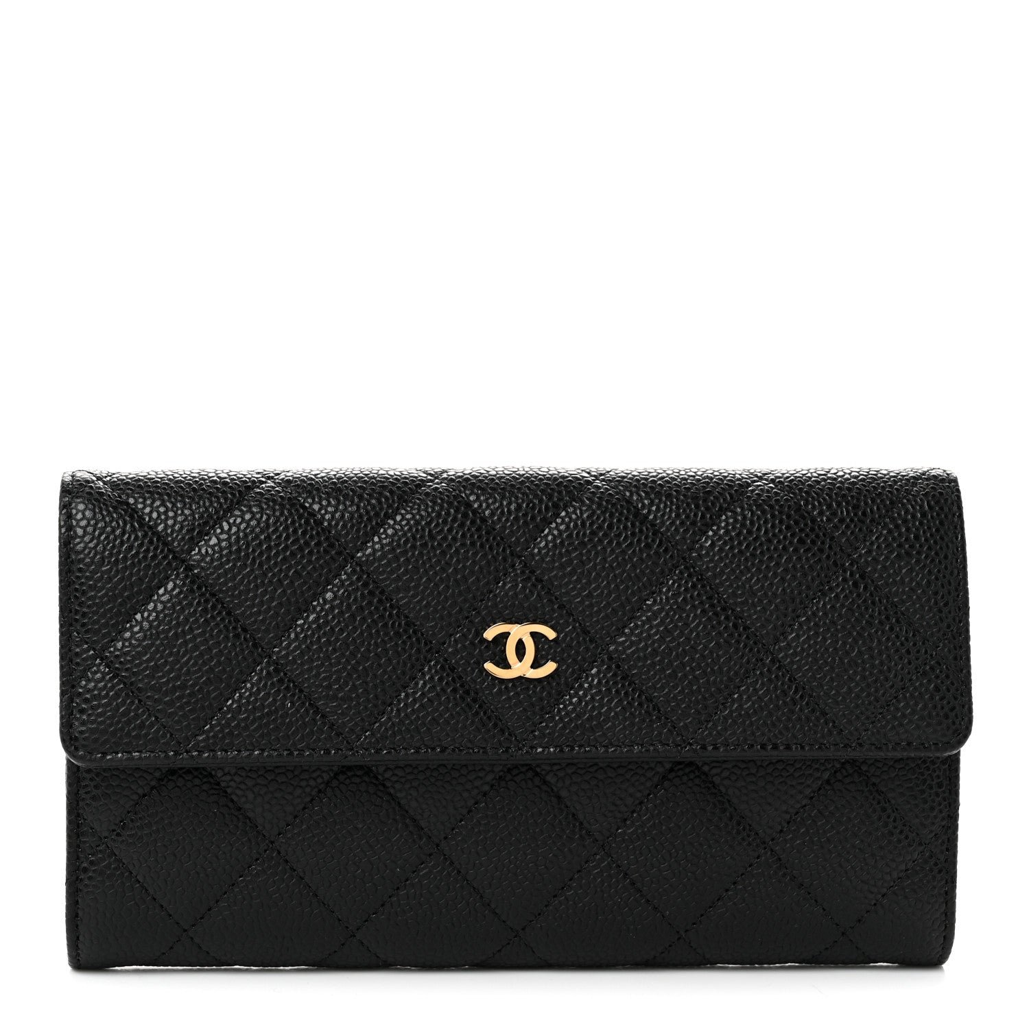Chanel Caviar Quilted Large Gusset Flap Wallet Black