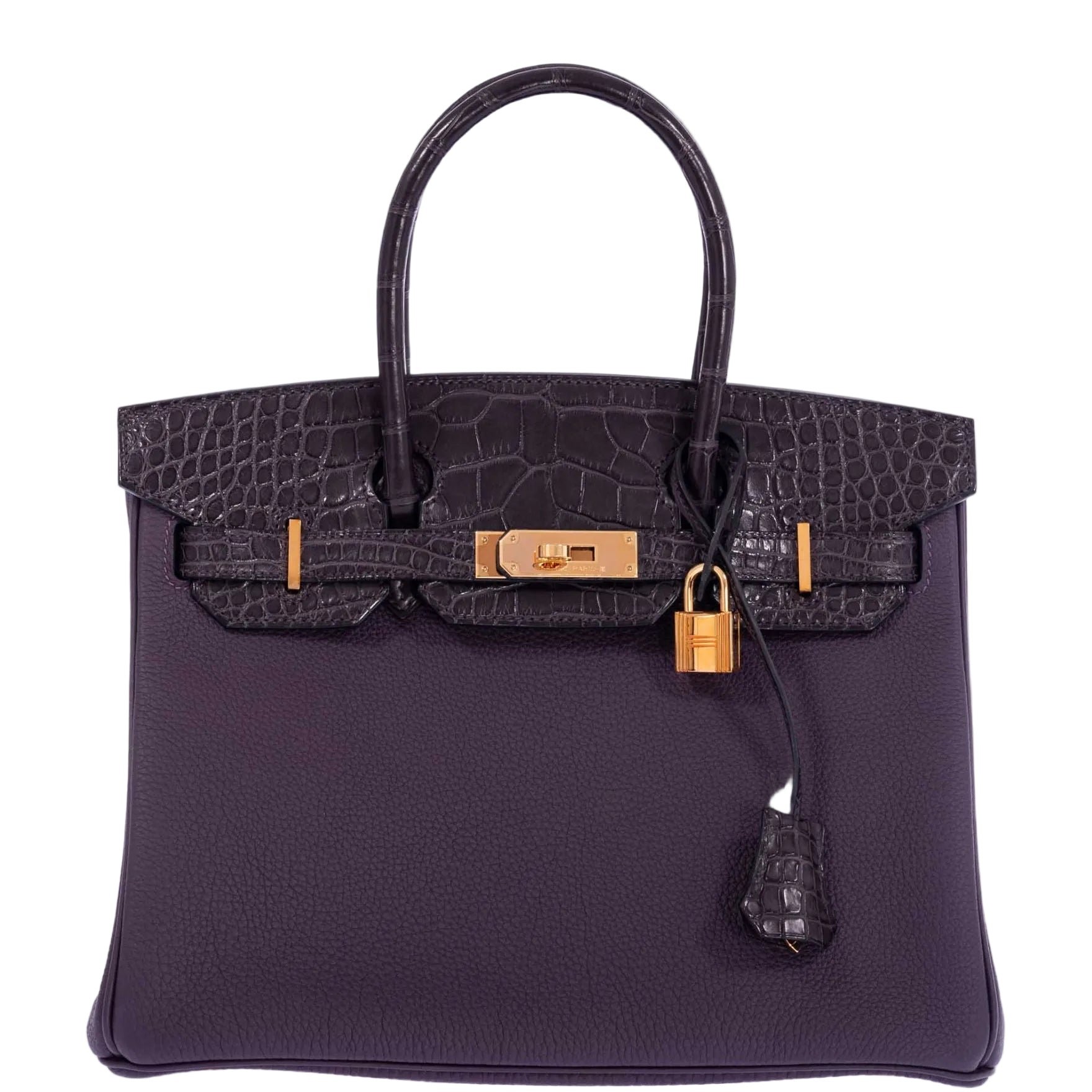Hermes Hermès Touch Birkin 30 Prunoir Togo Raisin Matte Alligator Rose Gold Hardware