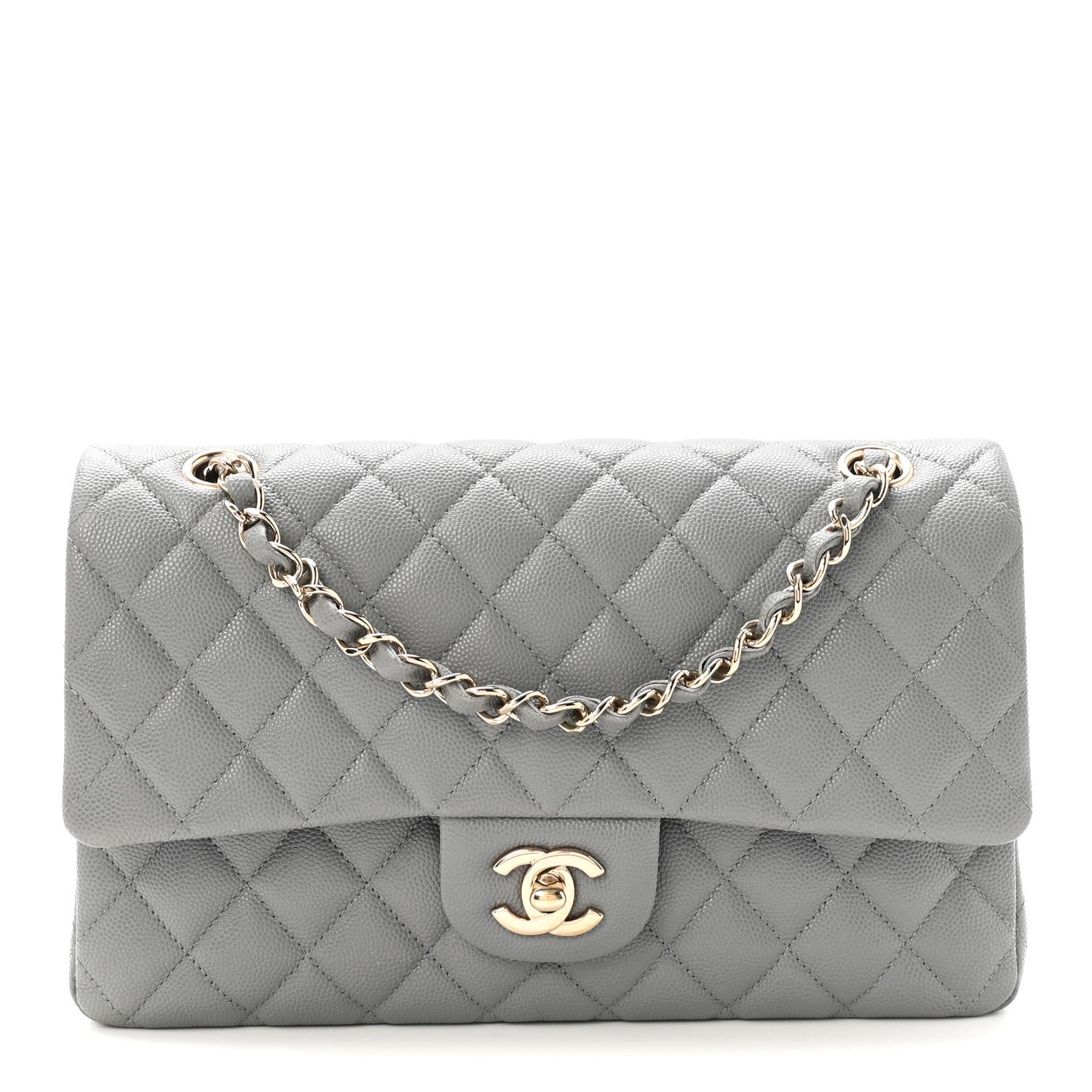 Chanel Caviar Quilted Medium Double Flap Grey